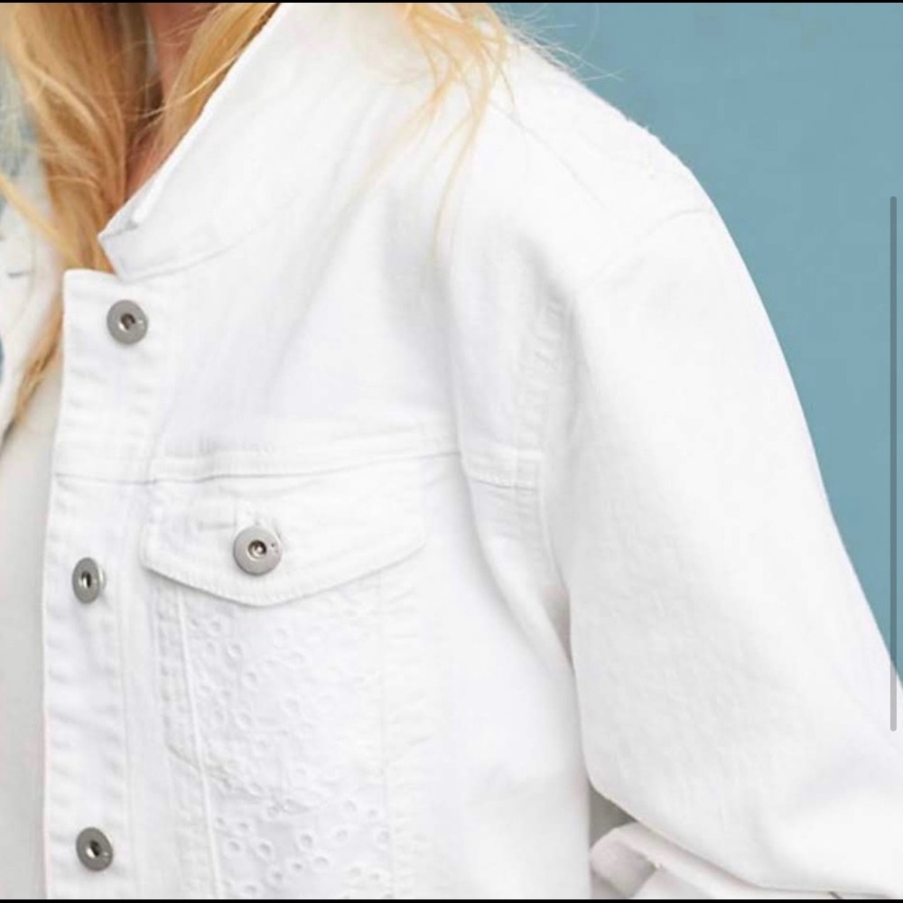 Pilcro and the Letterpress by Anthropologie White Eyelet Denim Jacket Size XS - Picture 2 of 12
